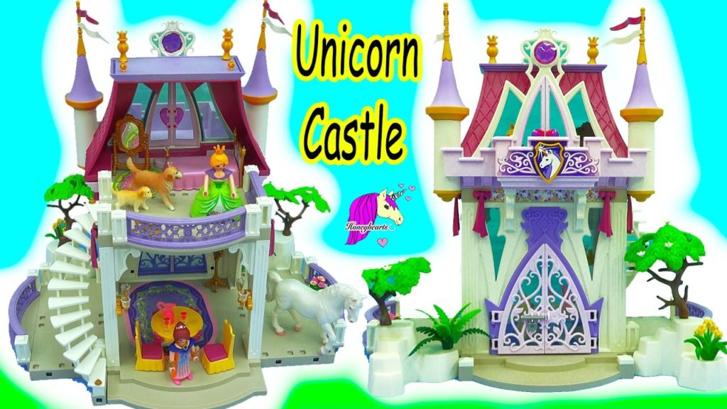 Queen Builds Playmobil Unicorn Castle & Schleich Dog Mom + Baby Puppy – Toy Video