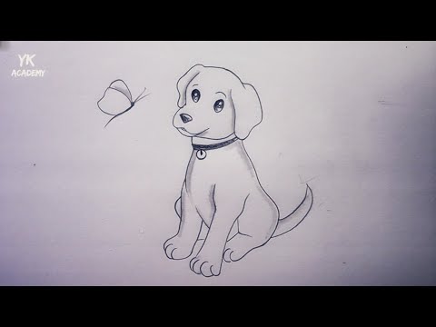 Cute puppy with Butterfly pencildrawing