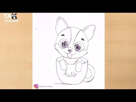 Cute puppy sitting inside cup pencildrawing@Taposhi arts Academy