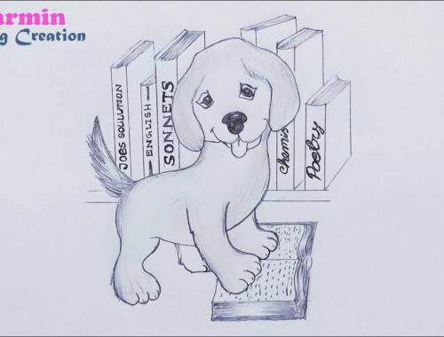 How to draw Cute puppy playing with books || how to draw a dog || Pencil Sketch for beginners