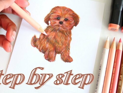 How to draw a cute Puppy *EASY* Step By Step // Drawing a dog using markers and colored pencils