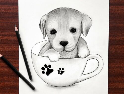 How to draw cute puppy in a cup | Cute Puppy in a Cup |
