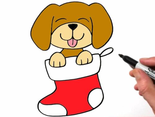 How to Draw a Cute Puppy Dog in a Christmas Stocking | Easy Step by Step Drawing Tutorial
