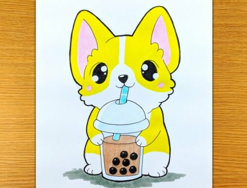 How to draw cute puppy drinking milkshake | dog drawing | @Taposhi arts Academy