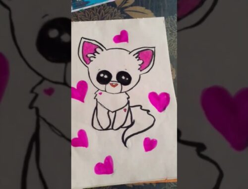 cute puppy drawing with brush pen