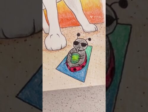 What is the puppy looking at?? How to draw a cute puppy in perspective! #shorts