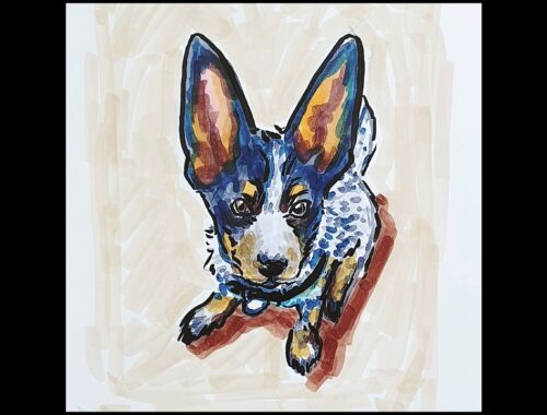 how to draw this adorable big eared puppy with markers #petportrait #drawing #dog #art #speeddraw