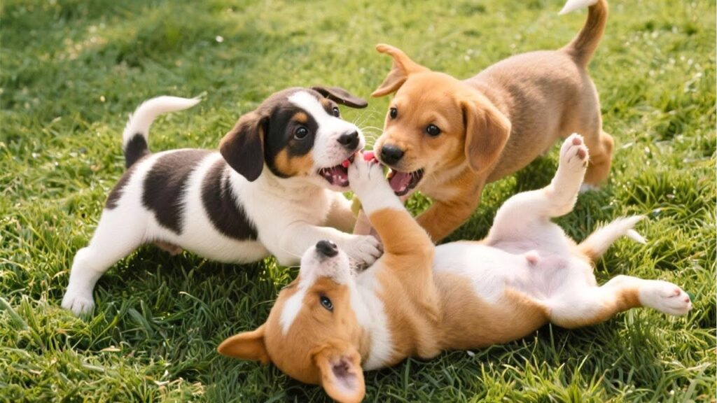 Puppies with adorable actions playing on the grass - Dog barking - Dog videos